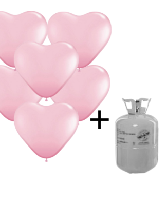 Helium Tank met Licht Roze Hartjes Ballonnen - 20 stk