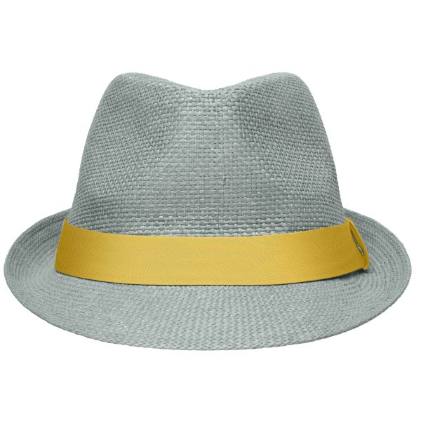 Lichtgrijs met geel trilby hoedje