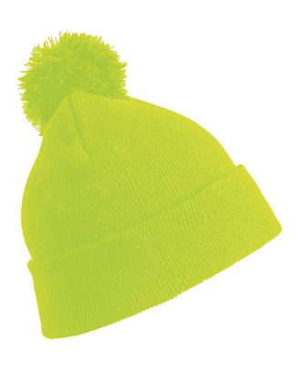 Result Wintermuts - met pom pom - fluoriserend geel - volwassenen - dames/ heren - muts - 100% acryl