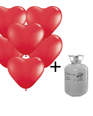 Helium Tank met Rode Hartjes Ballonnen - 20 stk