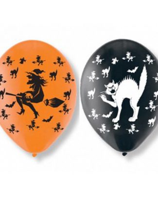 Set van 6x stuks Halloween ballonnen met heksen en katten print 27,5 cm
