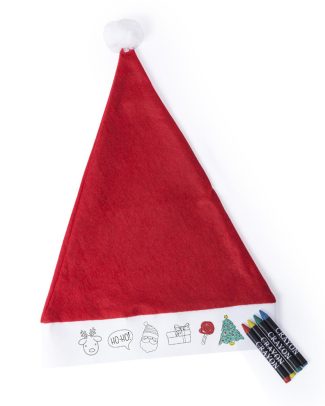 Inkleurbare kerstmuts voor kinderen - rood/wit - budget lijn - met krijtjes