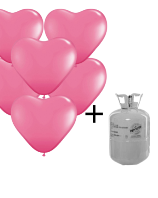 Helium Tank met Roze Hartjes Ballonnen - 20stk