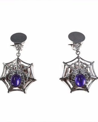 Spinnenweb verkleed oorbellen - clip-on - zilver/paars - Halloween accessoires
