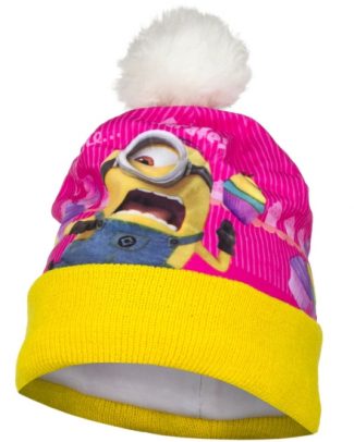 Geel/roze Minion muts met fleece