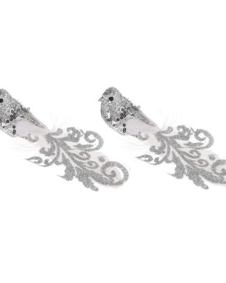 2x Zilveren decoratie vogels/vogeltjes op clip 15 cm