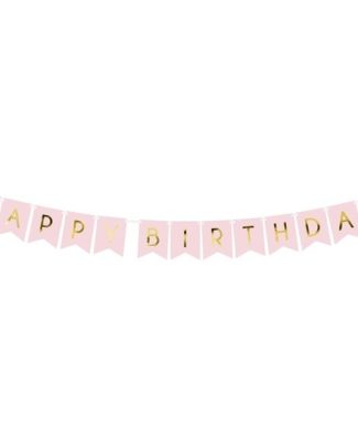Verjaardags feest slinger - Happy Birthday - roze/goud - 1,75 meter - feest slinger