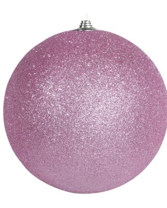 Kerstbal - groot - roze - D13,5 cm - kunststof - glitter afwerking - kerstversiering