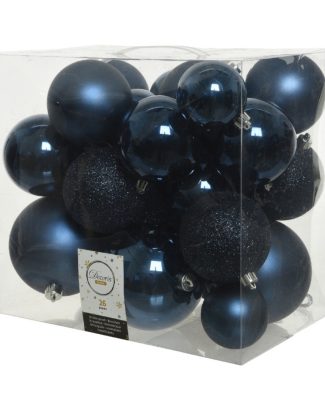 Kerstballen - 26x st - donkerblauw - 6-8-10 cm - kunststof - kerstversiering