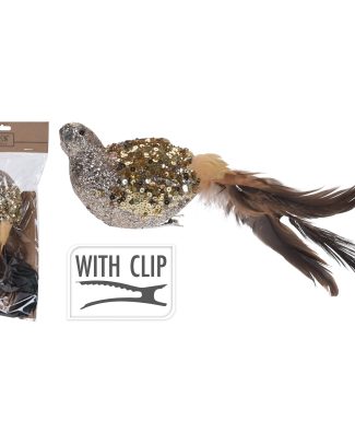 1x Gouden decoratie vogeltjes/vogels op clip 25 cm