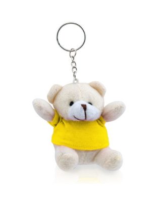 Pluche teddybeer knuffel sleutelhanger - geel - 8 cm - Beren dieren sleutelhangers