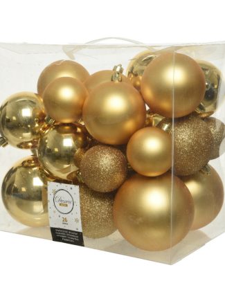 Kerstballen - 26x st - goud - 6-8-10 cm - kunststof - kerstversiering