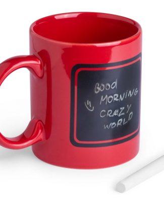 Luxe krijt koffiemok/beker - rood - keramiek - met zwart schrijfvlak - 350 ml -