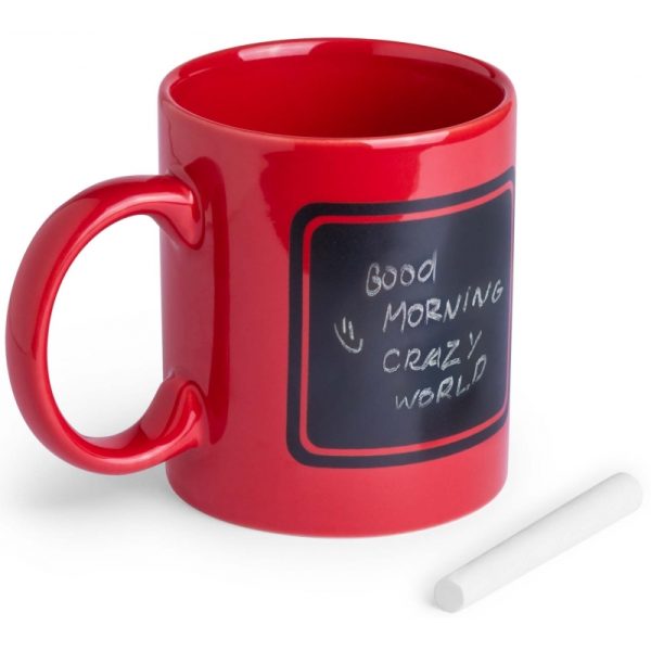 Luxe krijt koffiemok/beker - rood - keramiek - met zwart schrijfvlak - 350 ml -