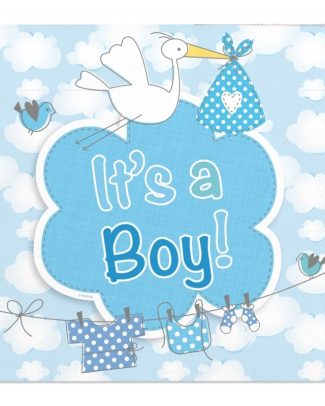 60x Geboorte jongen babyshower servetten blauw 25 x 25 cm papier