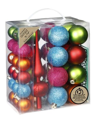 Kerstballen - 39-dlg - 4 en 6 cm - met piek - gekleurd - kunststof