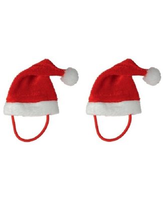 2x Mini kerstmutsen met bandje voor mini knuffeldieren of kleine poppen