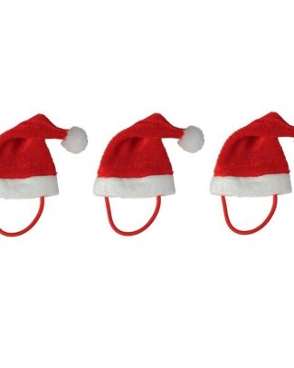 3x Mini kerstmutsen met elastiek bandje voor kleine knuffels/poppen