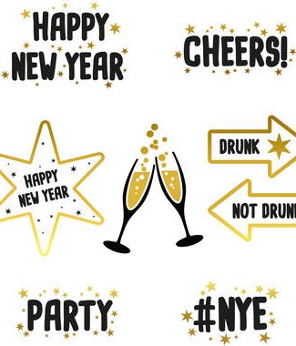 Raamstickers  Black/Gold Happy New Year