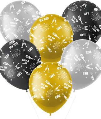 Ballonnen Black/Gold Happy New Year