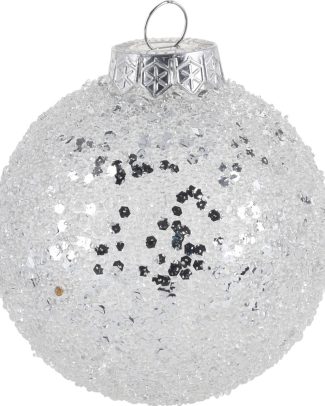 1x Zilveren glitter kerstballen kunststof 8 cm type 1
