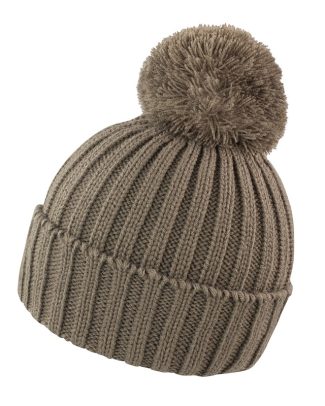 Result grof gebreide wintermuts met pompon - taupe - Wintermutsen voor dames/heren