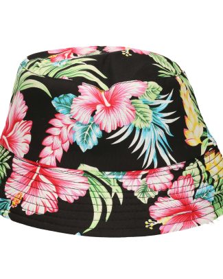 Verkleed hoedje Tropical Hawaii party - Summer print - zwart - volwassenen - Carnaval - bucket hat