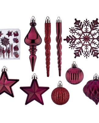 Krist+ kersthangers - 32x - wijn/bordeaux rood - plastic
