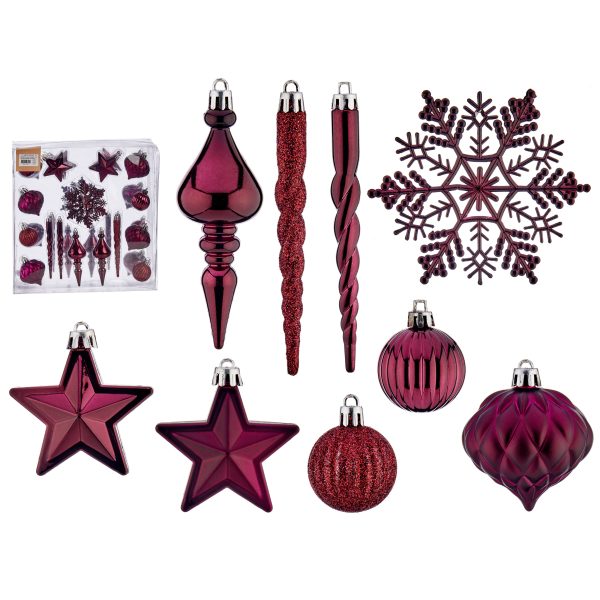 Krist+ kersthangers - 32x - wijn/bordeaux rood - plastic