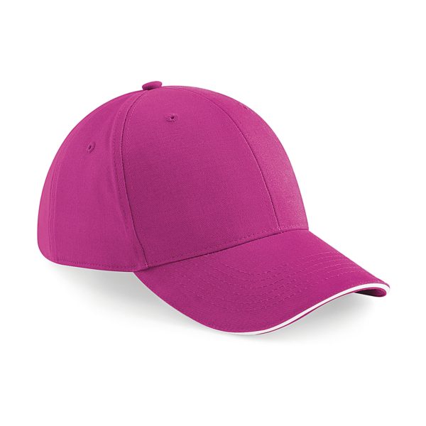 Beechfield 6 panel baseballcap - fuchsia roze/wit - voor volwassenen - katoen
