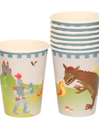 Ridders/draken thema drinkbekers van karton - 8x stuks - 200 ml - Kinder verjaardag feestartikelen