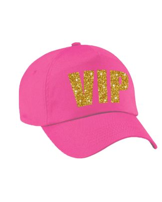 VIP pet /cap roze met gouden bedrukking volwassenen