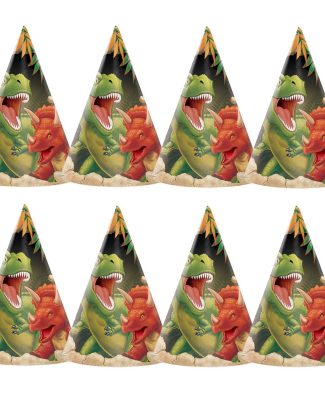 Dinosaurus thema feesthoedjes - 8x - papier/karton - Dino kinderfeestje