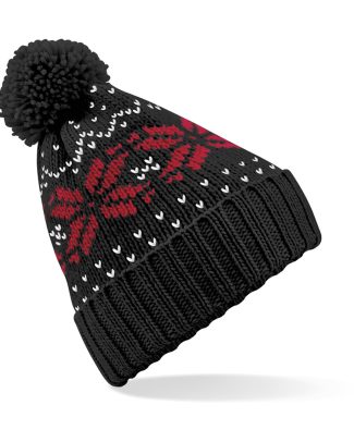 Gebreide Nordic wintermuts met pompom - zwart/rood - volwassenen - Damesmutsen - herenmutsen