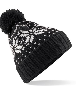 Beechfield gebreide Nordic wintermuts - zwart/wit - met pompom - volwassenen - 100% Polyacryl