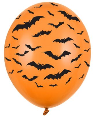 6x Oranje/zwarte Halloween ballonnen 30 cm met vleermuizen print