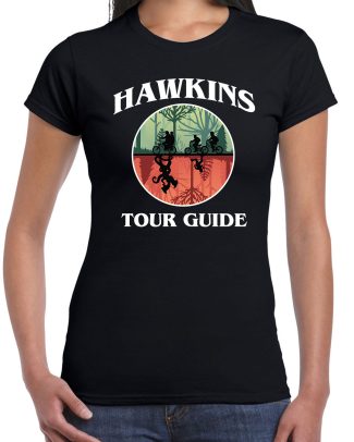 Stranger Halloween verkleed shirt hawkins tour guide zwart voor dames