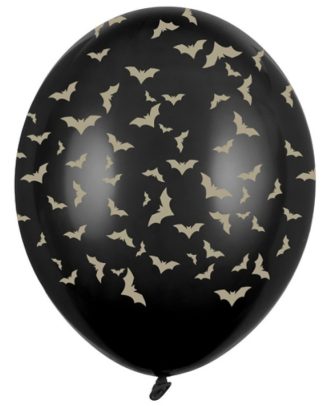 12x Zwart/gouden Halloween ballonnen 30 cm met vleermuizen print