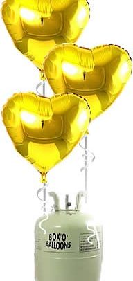 Helium Tank met Gouden Hartjes Folie Ballonnen - 10 stk