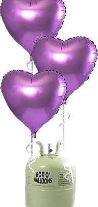 Helium Tank met Lila Hartjes Folie Ballonnen - 10 stk