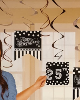 Hangdecoratie Swirls Black/White - 25 jaar