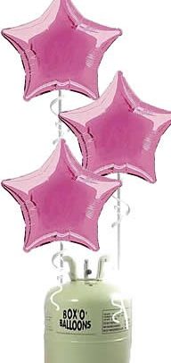 Helium Tank met Roze Ster Folie Ballonnen - 10 stk
