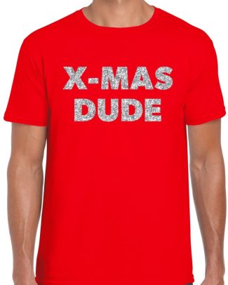 Foute Kerst t-shirt X-mas dude zilver glitter op rood heren