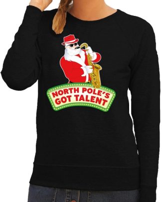 Foute kersttrui zwart North Poles Got Talent voor dames