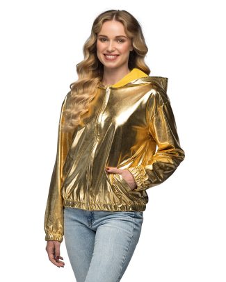 Carnaval verkleed jasje Rave - goud - dames - metallic glans
