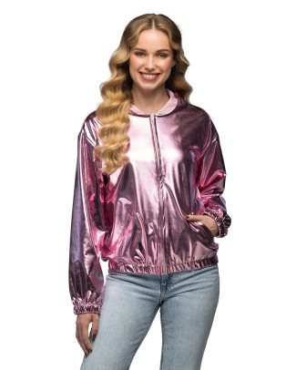 Carnaval verkleed jasje Rave - roze - voor dames - metallic glans