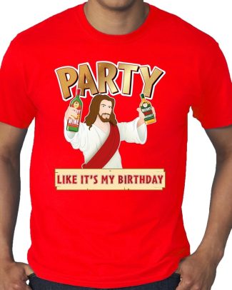 Grote maten foute kerst t-shirt rood met party Jezus voor heren