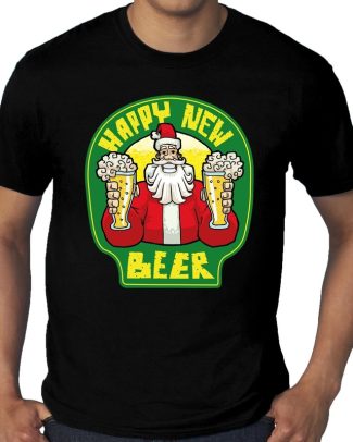 Grote maten nieuwjaar shirt happy new beer / bier zwart heren