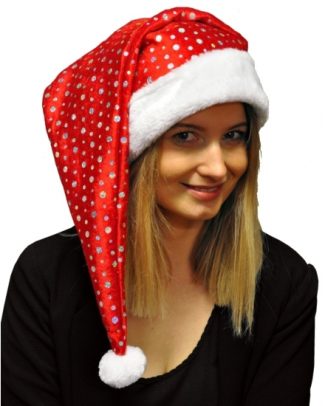 Kerstmuts - glitter - met pailletten - rood/wit - 30 x 60 cm - kerstaccessoires