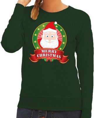 Foute kersttrui groen Kerstman Merry Christmas voor dames